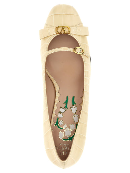 Valentino Garavani Bowow White Crocodile-Effect Leather Mid-Heel Pumps