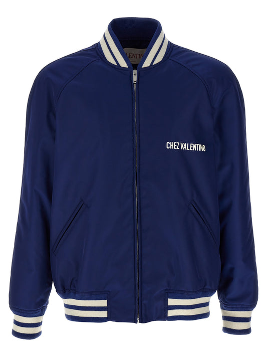 Valentino Garavani Chaqueta Bomber Azul En Poliamida Ligera