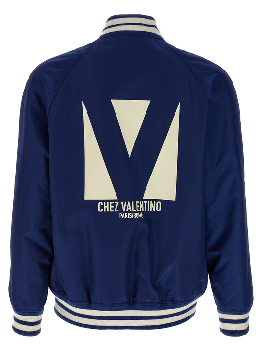 Valentino Garavani Chaqueta Bomber Azul En Poliamida Ligera