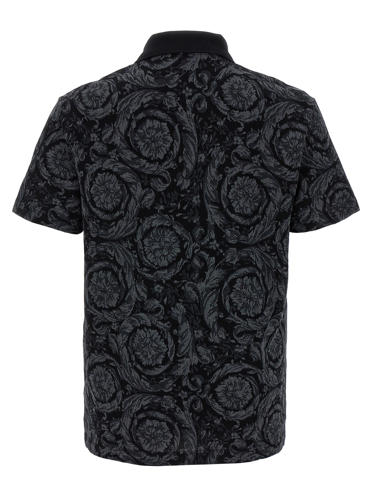 Versace Gray Cotton Polo Shirt with Baroque Jacquard Finish