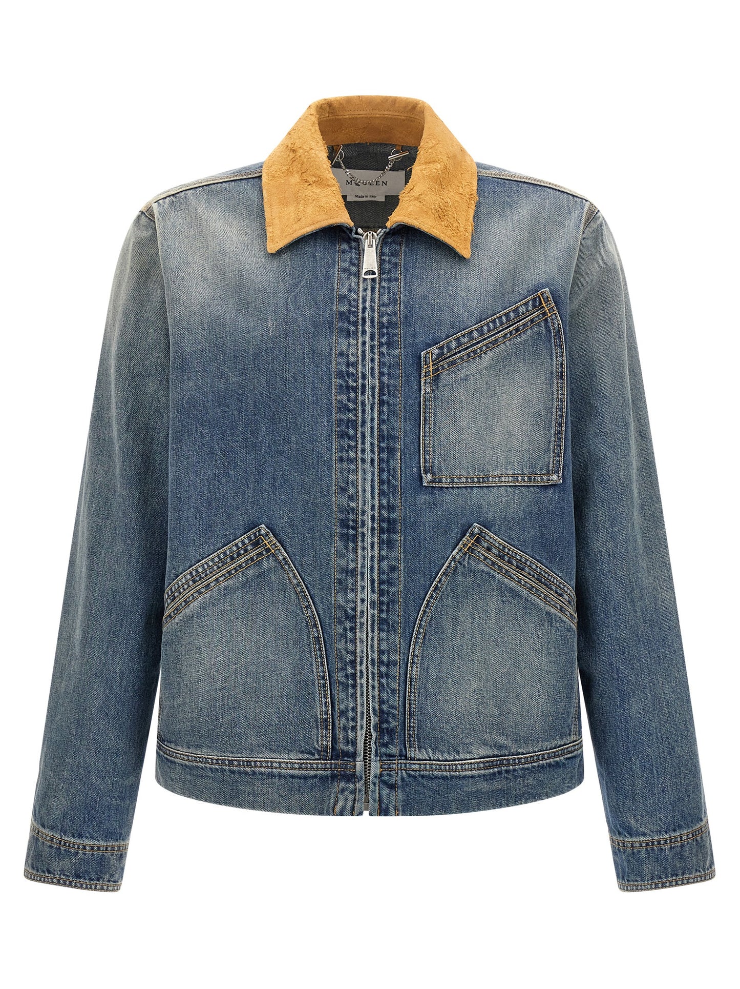 Chaqueta de mezclilla de algodón azul Alexander McQueen