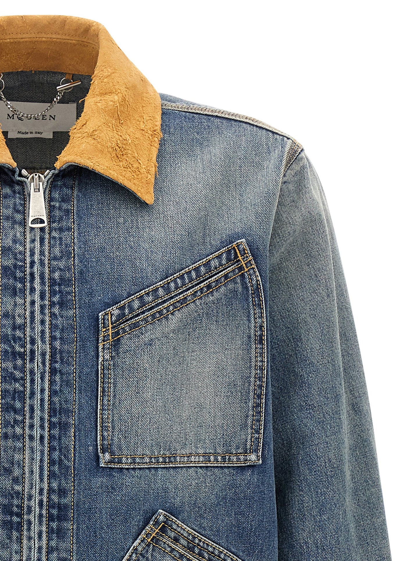 Chaqueta de mezclilla de algodón azul Alexander McQueen