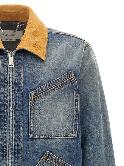 Chaqueta de mezclilla de algodón azul Alexander McQueen