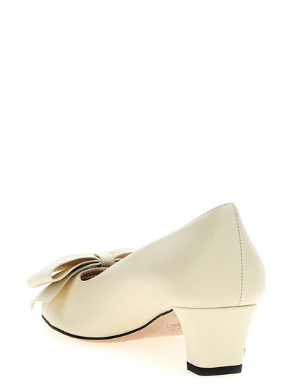 Valentino Garavani White Goatskin Mid-Heel Pumps