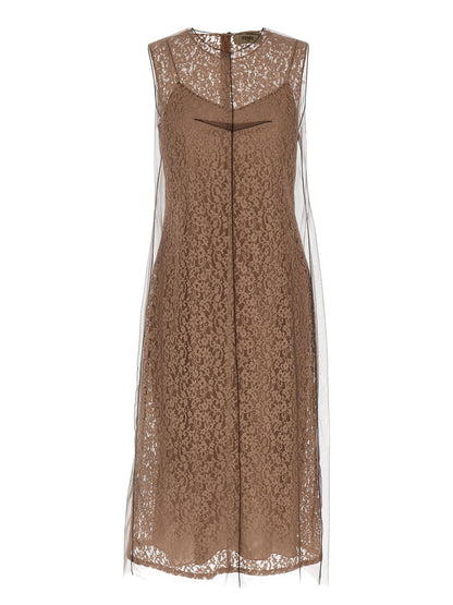 Robe midi Fendi en coton beige