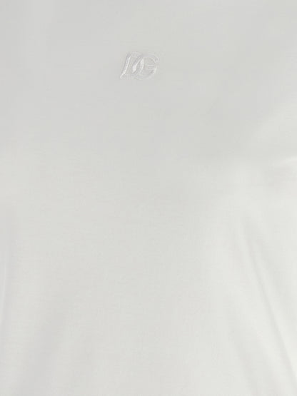 Camiseta De Algodón Blanco Dolce & Gabbana Con Cuello Redondo