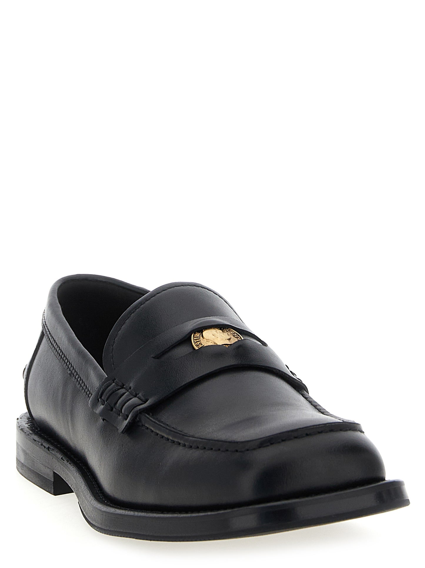 Mocasines Moschino de terciopelo negro y piel sin cordones