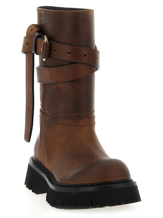 Moschino Botas Altas de Terciopelo Marrón y Cuero