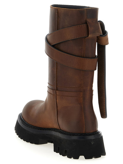 Moschino Botas Altas de Terciopelo Marrón y Cuero