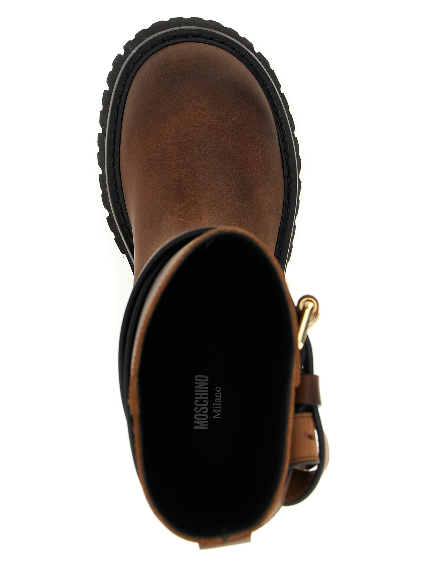 Moschino Botas Altas de Terciopelo Marrón y Cuero
