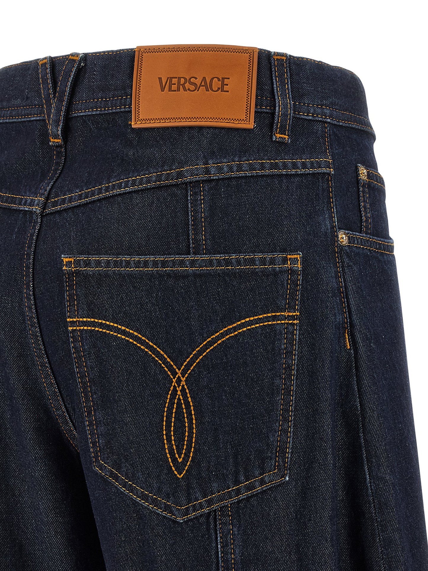 Vaqueros Versace azules de algodón de talle alto