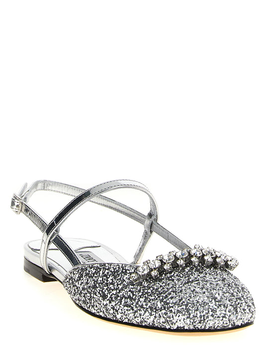 Bailarinas Jimmy Choo De Tencel Plateado Modelo Belinda