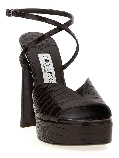 Jimmy Choo Sandales en cuir marron à talon aiguille