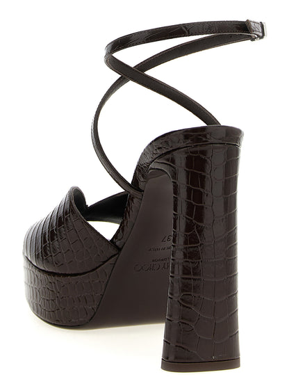 Jimmy Choo Sandales en cuir marron à talon aiguille