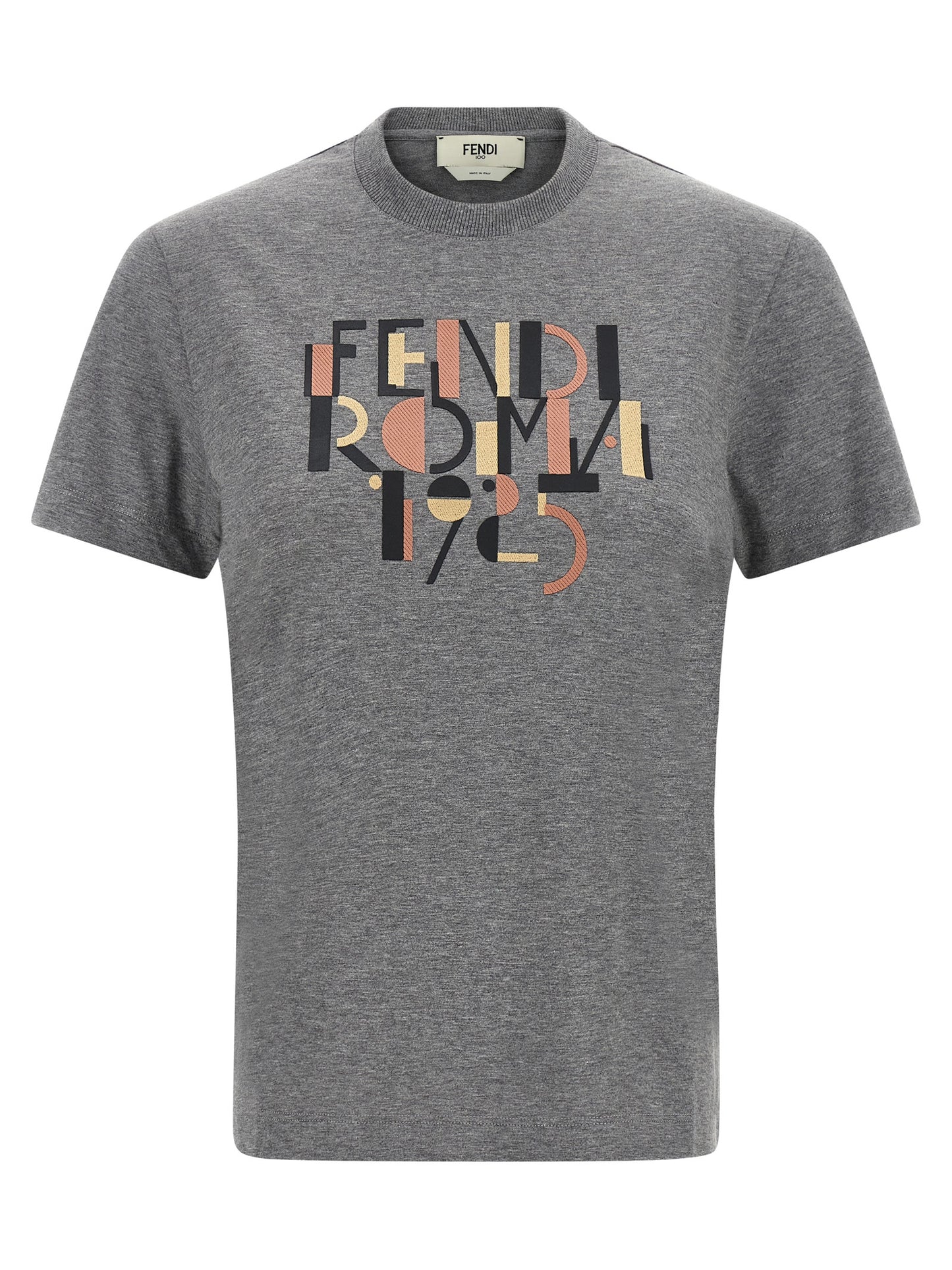 T-shirt Fendi en Coton Gris avec Imprimé Avant