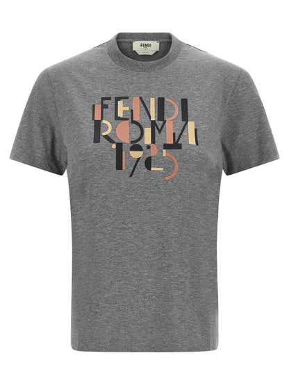 T-shirt Fendi en Coton Gris avec Imprimé Avant