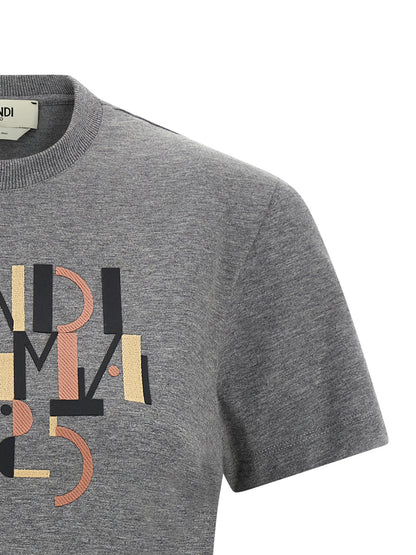 T-shirt Fendi en Coton Gris avec Imprimé Avant