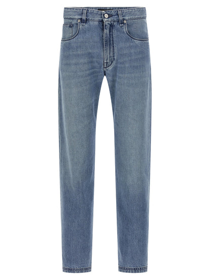 Jean Fendi en coton bleu à jambe droite