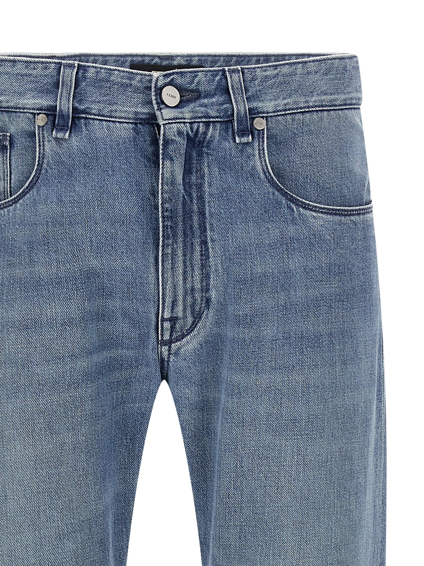 Jean Fendi en coton bleu à jambe droite