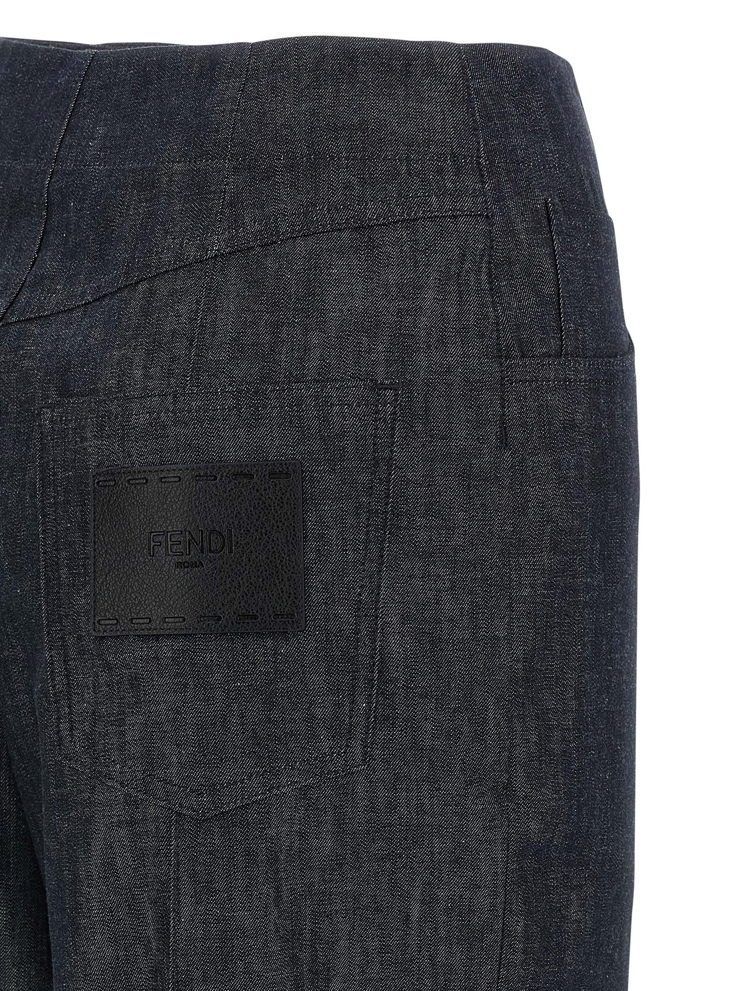 Fendi Pantalones Vaqueros De Algodón Con Talle Alto Azul