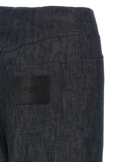 Fendi Pantalones Vaqueros De Algodón Con Talle Alto Azul