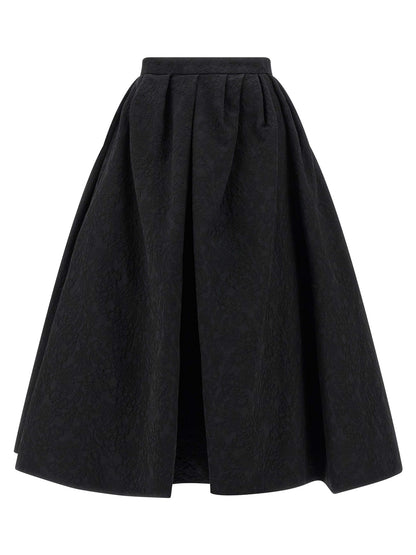 Jupe midi noire en coton froissé Carolina Herrera