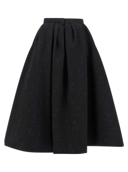 Jupe midi noire en coton froissé Carolina Herrera