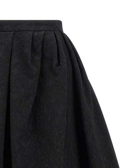 Jupe midi noire en coton froissé Carolina Herrera