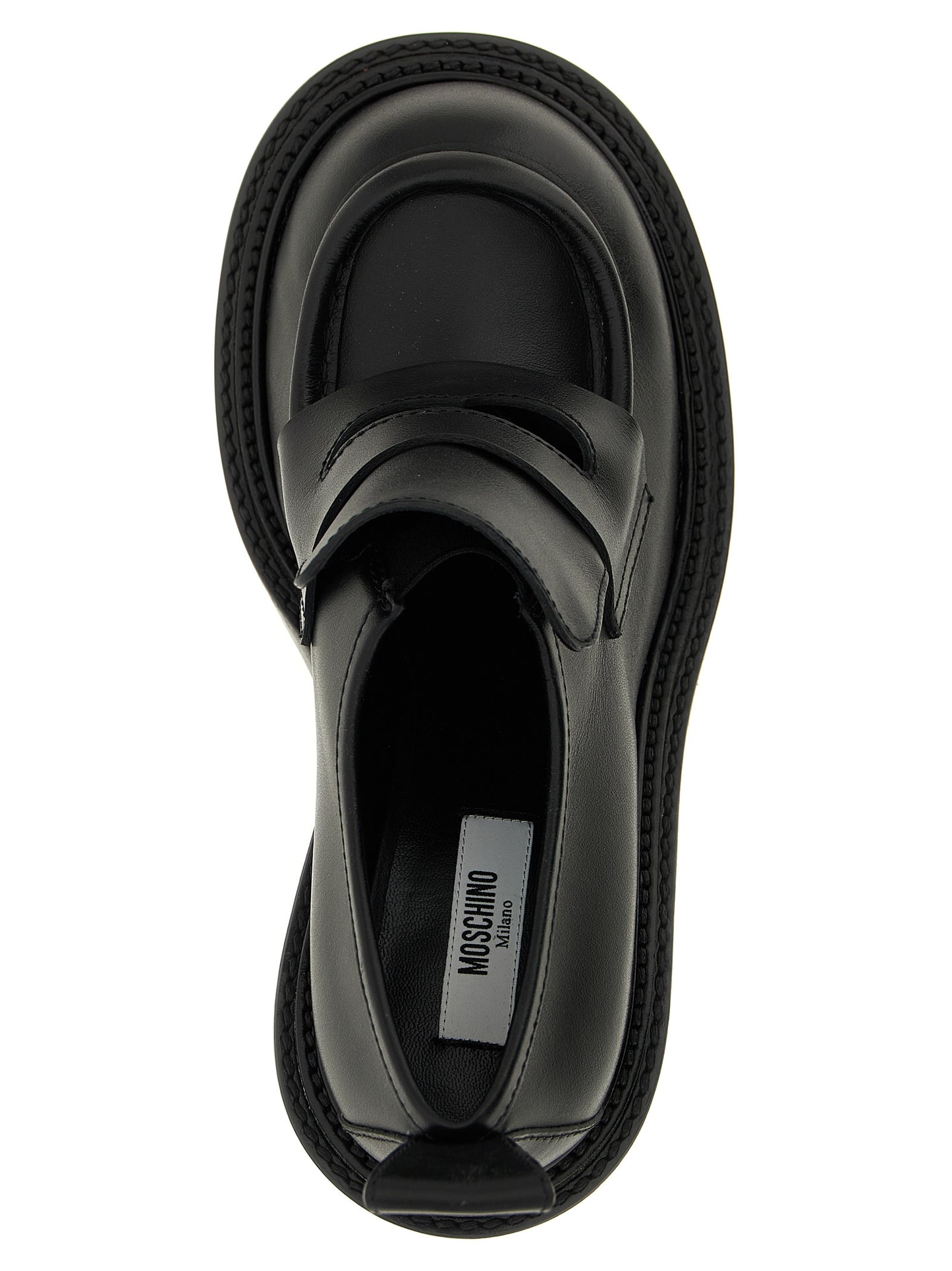 Mocassins à plateforme en cuir noir Moschino