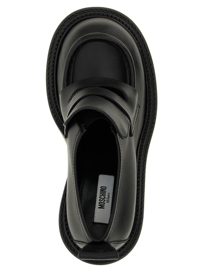 Mocassins à plateforme en cuir noir Moschino