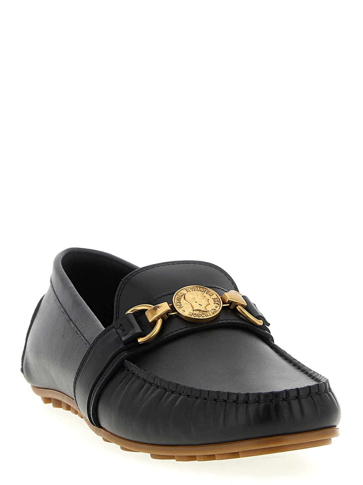 Mocassins à enfiler en cuir noir Moschino