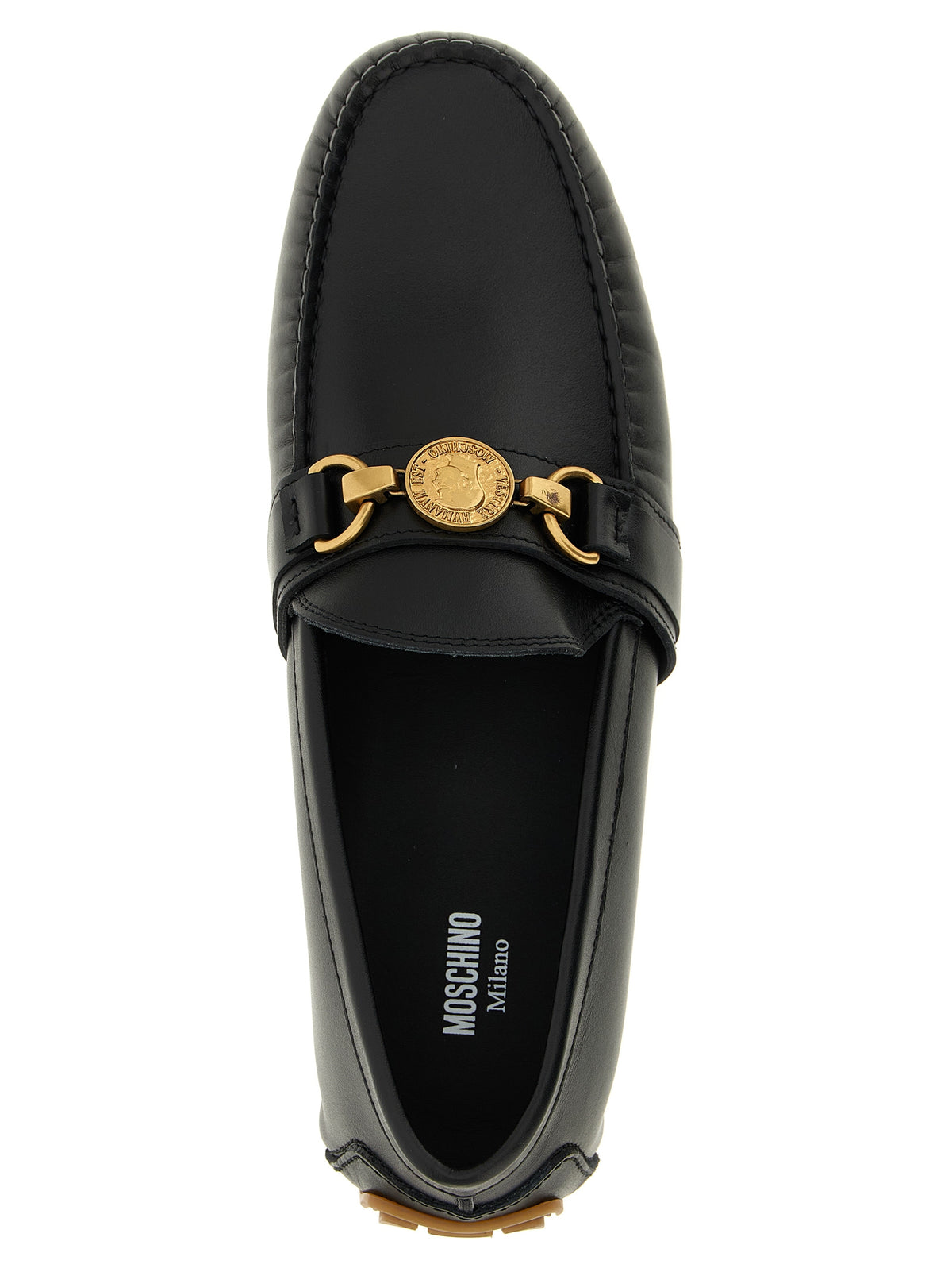 Mocassins à enfiler en cuir noir Moschino