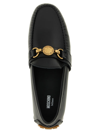 Mocassins à enfiler en cuir noir Moschino