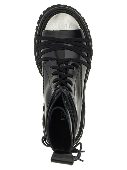 Bottes à lacets Moschino - Cuir de veau noir