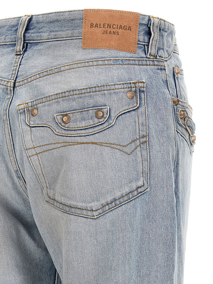 Balenciaga Jean en Coton Bleu à Jambe Droite