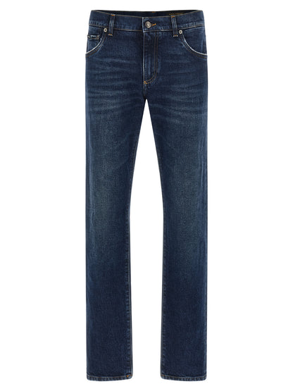 Dolce & Gabbana Jean Droit en Coton Bleu