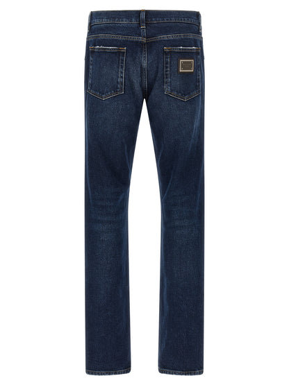 Dolce & Gabbana Jean Droit en Coton Bleu