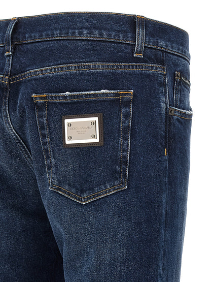 Dolce & Gabbana Jean Droit en Coton Bleu