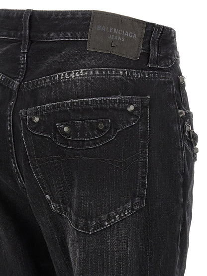Balenciaga Black Cotton Straight-Cut Jeans