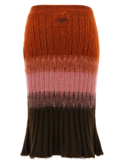 Fendi Falda Midi De Lana Multicolor - Silueta Y Acabado Visual