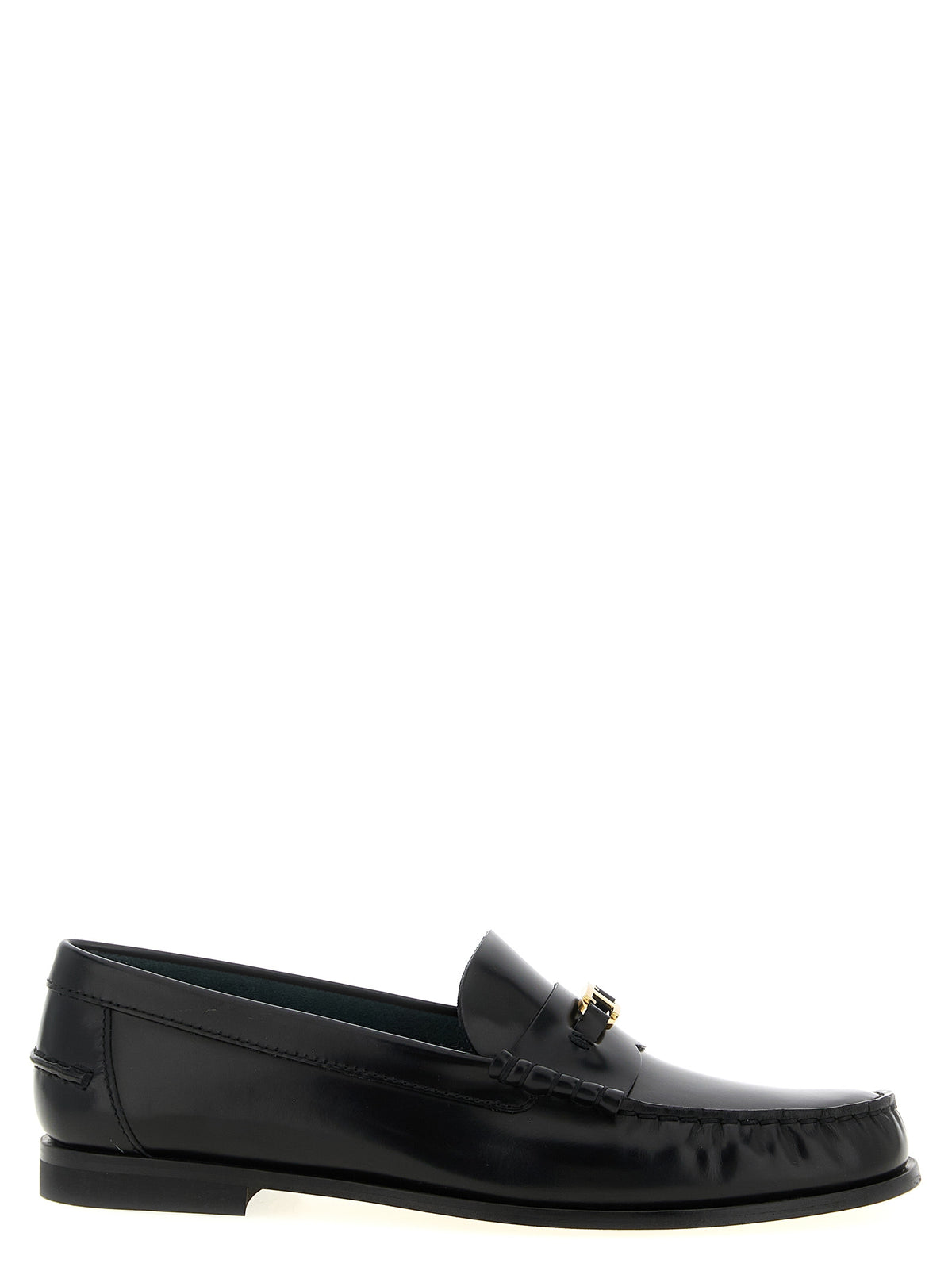 Tod's Black Calfskin T Timeless Slip-On Loafers