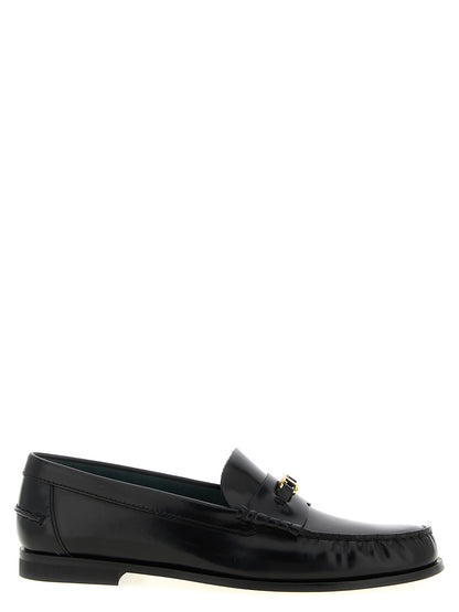 Tod's Black Calfskin T Timeless Slip-On Loafers