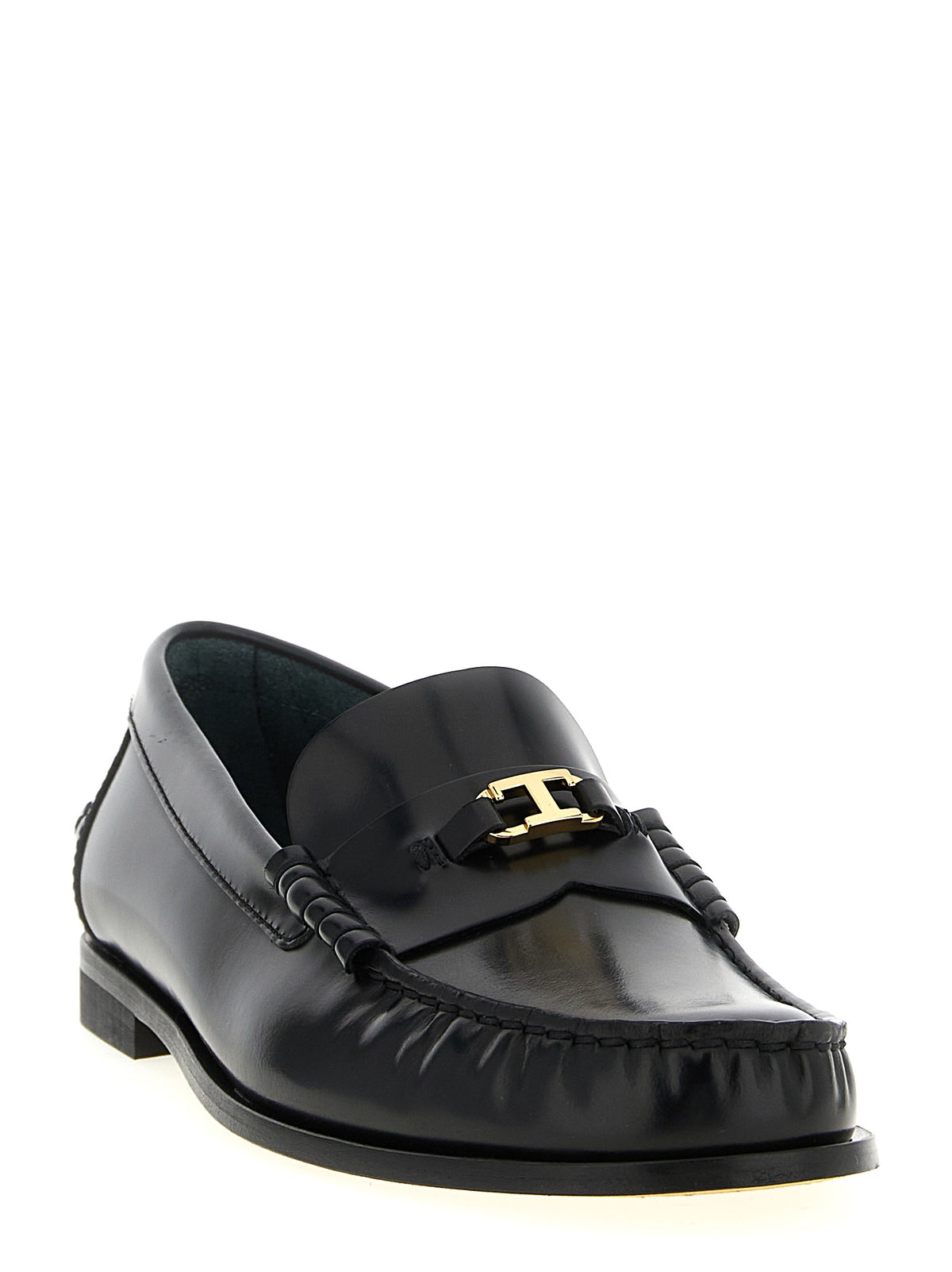 Tod's Black Calfskin T Timeless Slip-On Loafers