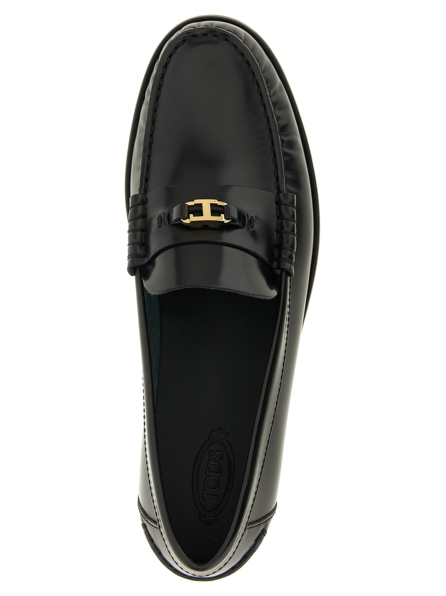 Tod's Black Calfskin T Timeless Slip-On Loafers