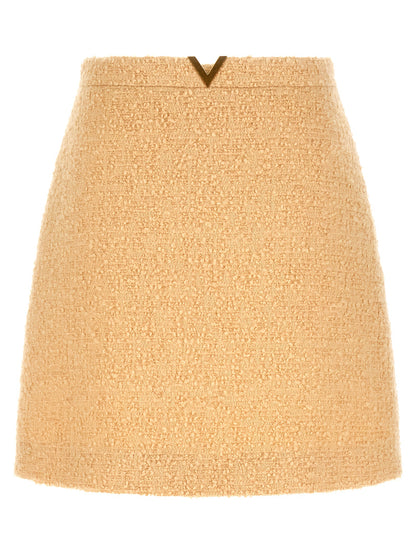 Jupe longue en laine vierge beige Valentino Garavani