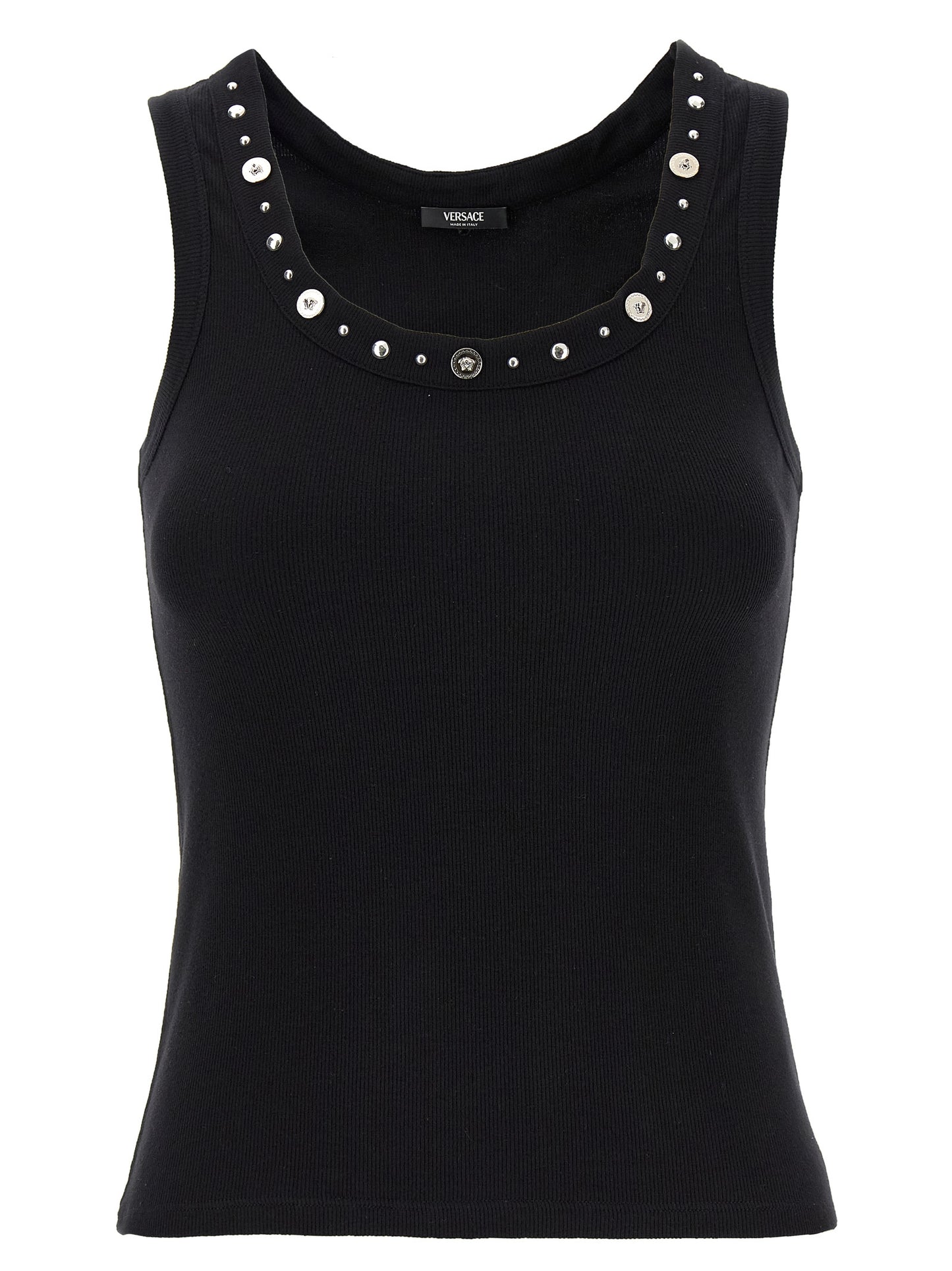 Camiseta sin mangas Versace de algodón negro