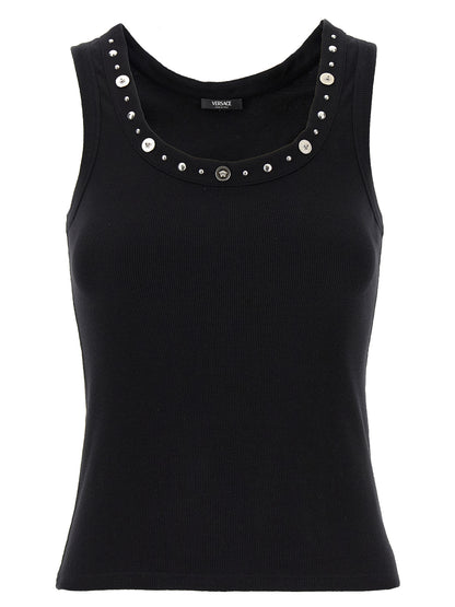 Camiseta sin mangas Versace de algodón negro