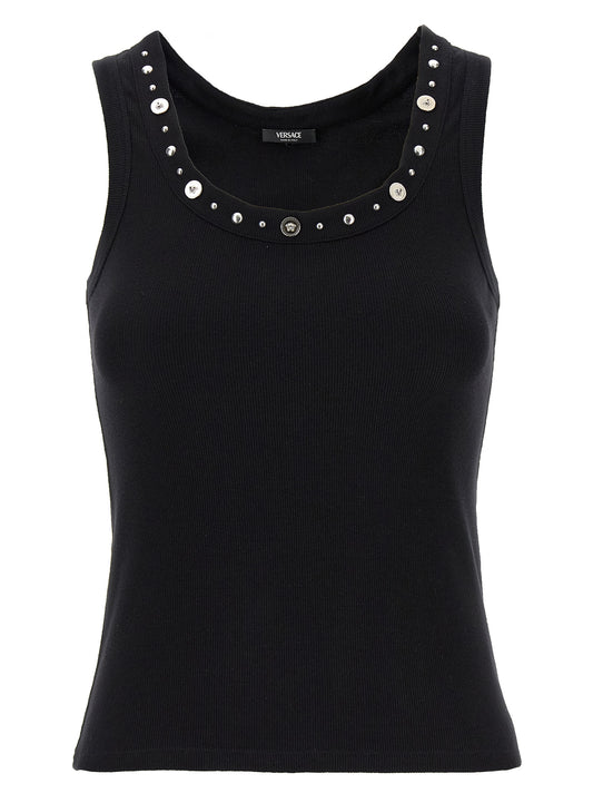 Camiseta sin mangas Versace de algodón negro