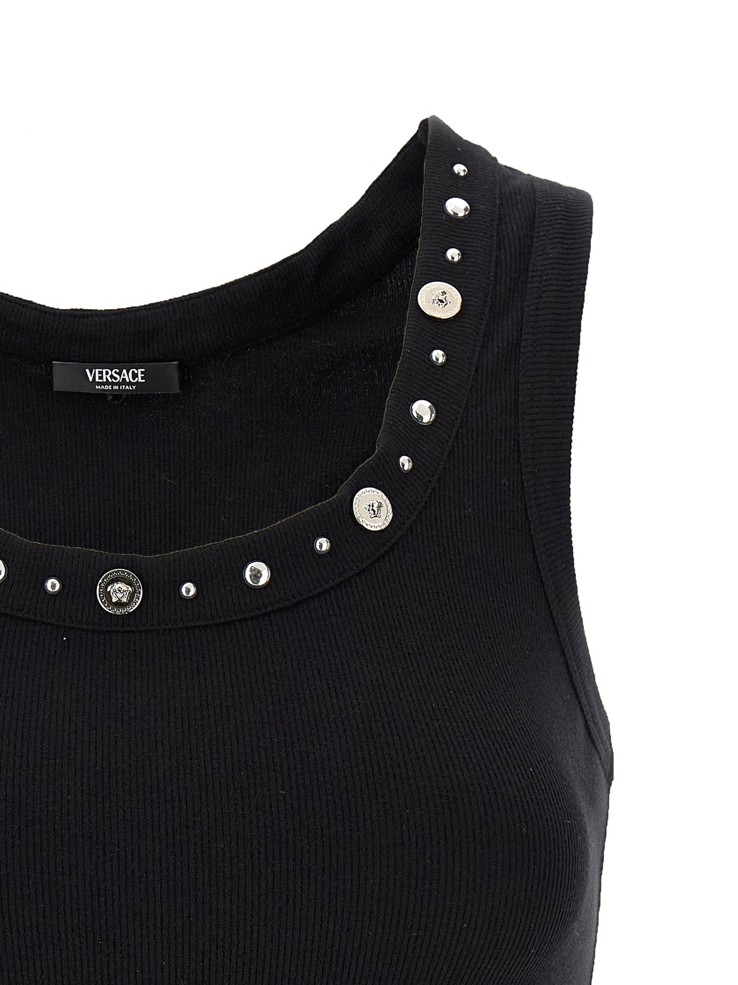 Camiseta sin mangas Versace de algodón negro