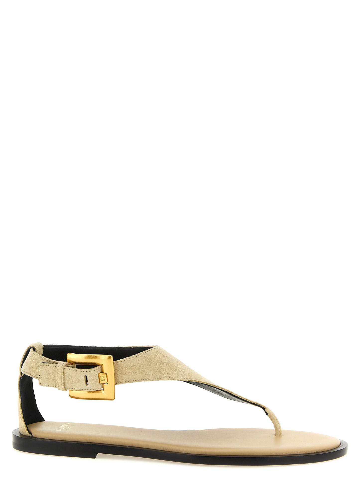 Balmain Flat Calfskin Sandals - Beige Flat Sole